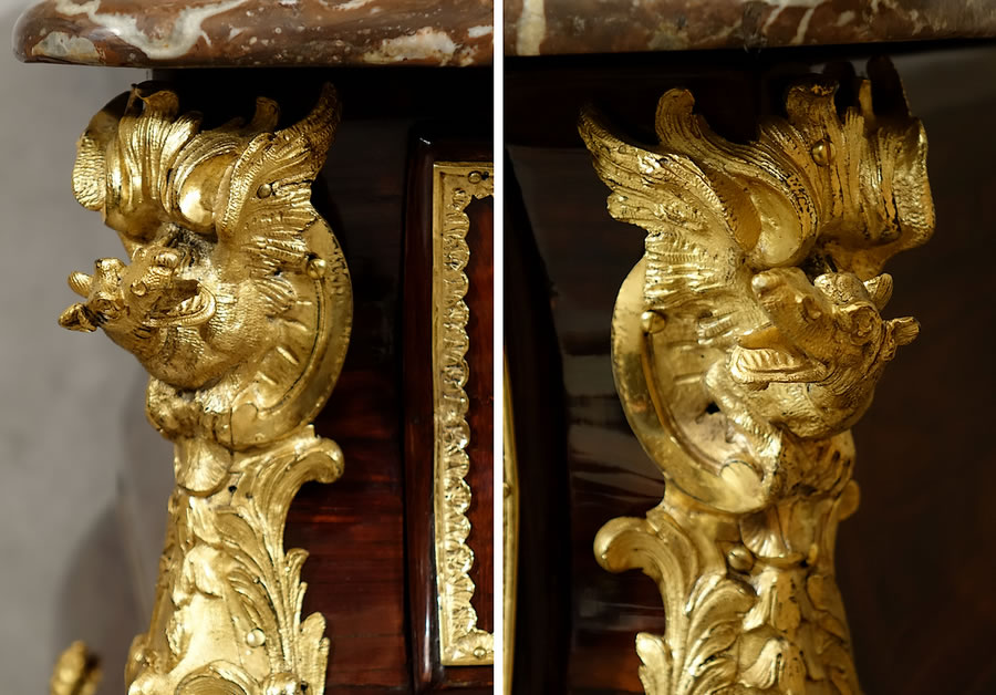 Bronzes au dragons d'époque Régence sur commode